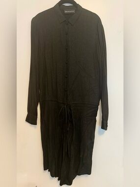 Zadig & Voltaire Deluxe Black and Gold Long-Sleeve Button-Front Cocktail Dress L
